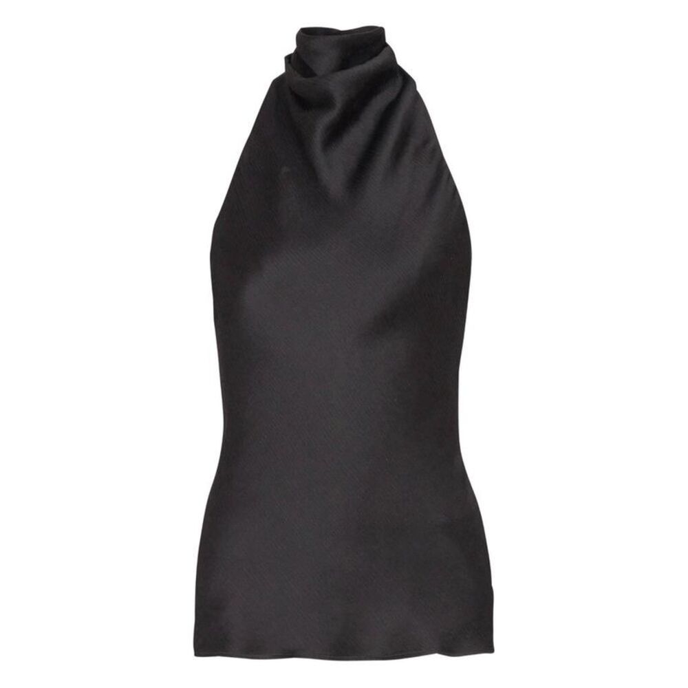 BALMAIN Elegant Draped High Neck Sleeveless Top Women BLACK Shirts